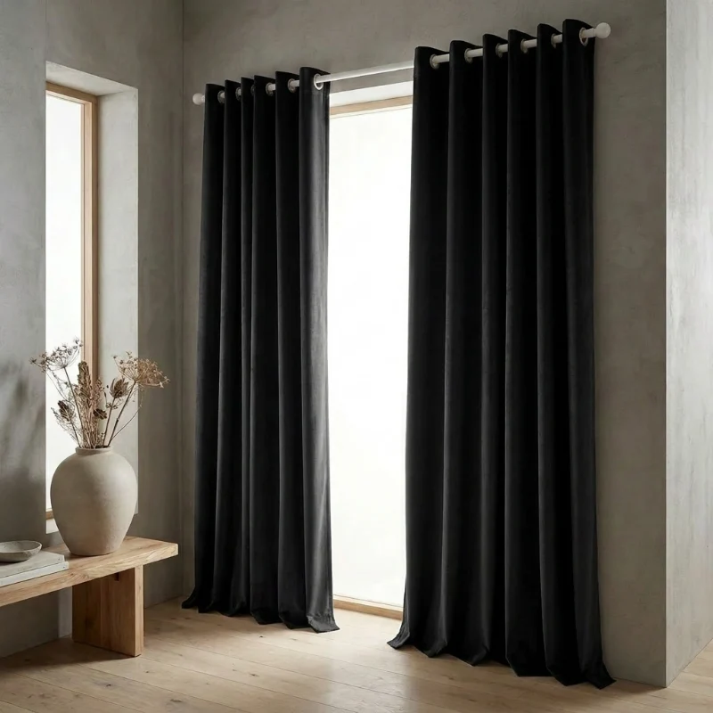 Velvet Gordijnen Verduisterend - Ringen - Zwart
