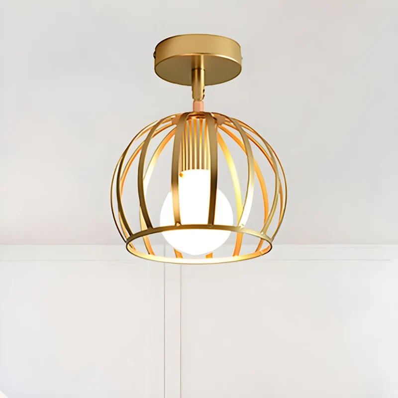 Brass Wire Frame Semi Flush Ceiling Light Fixture | Lameron