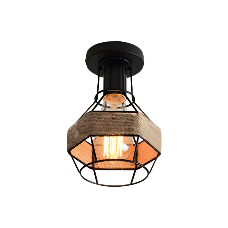 Industrial Rope Globe Cage Semi Flush Ceiling Light | Cagoria