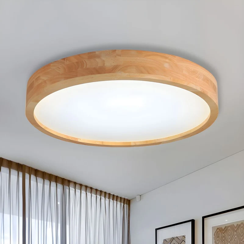 Round Wooden LED Flush Mount Ceiling Light Nordic | Quenra