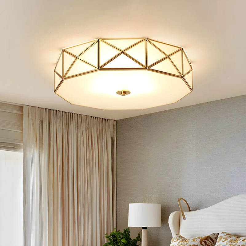 Vintage Brass Drum Ceiling Light Frosted Glass | Brilox