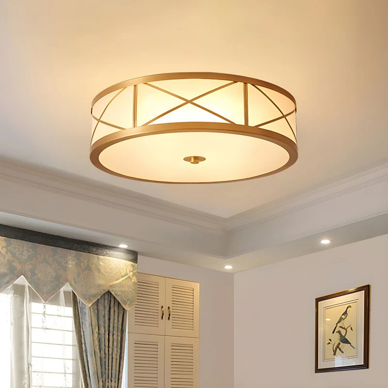 Brass Frosted Glass Vintage Ceiling Light Fixture | Galvyn