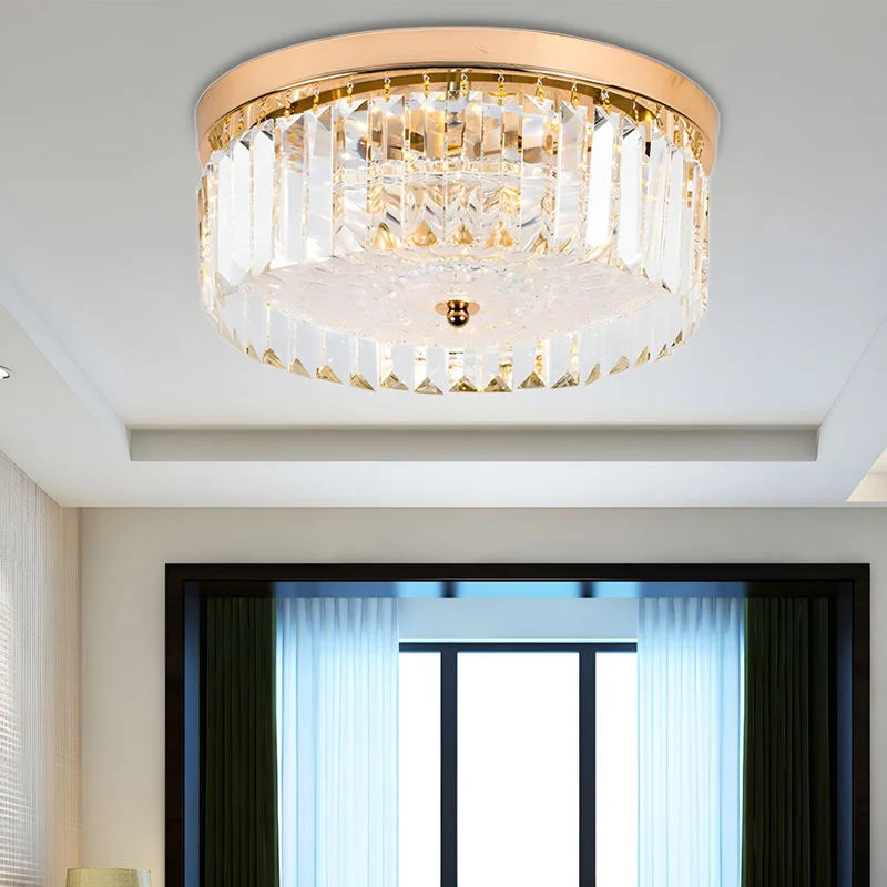 Gold Crystal Drum LED Flush Mount Ceiling Fixture | Fenori