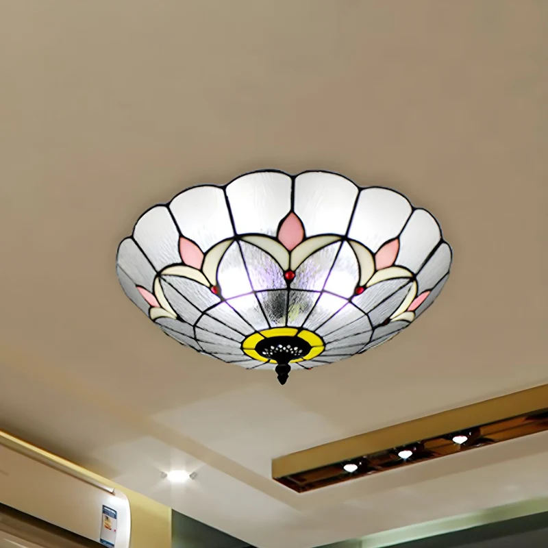 Classic Tiffany Glass Bowl Ceiling Light Flush Mount | Lumaire