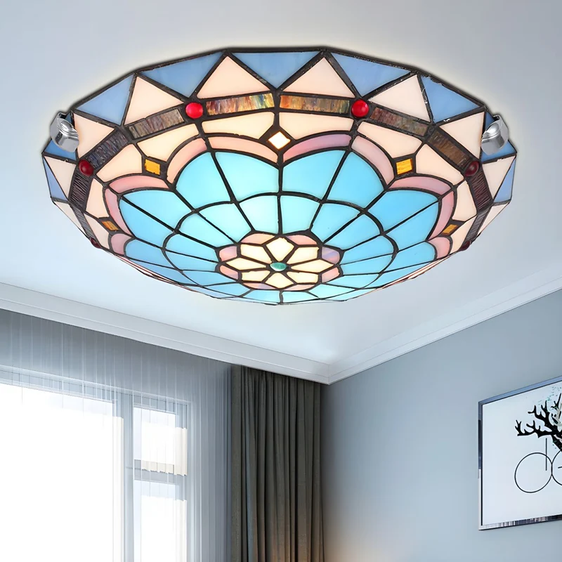 Stained Tiffany Glass Flush Mount Ceiling Light | Vitraya