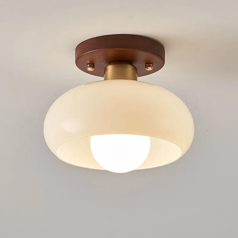Vintage Glass Wood Semi Flush Ceiling Light Fixture | Glowara