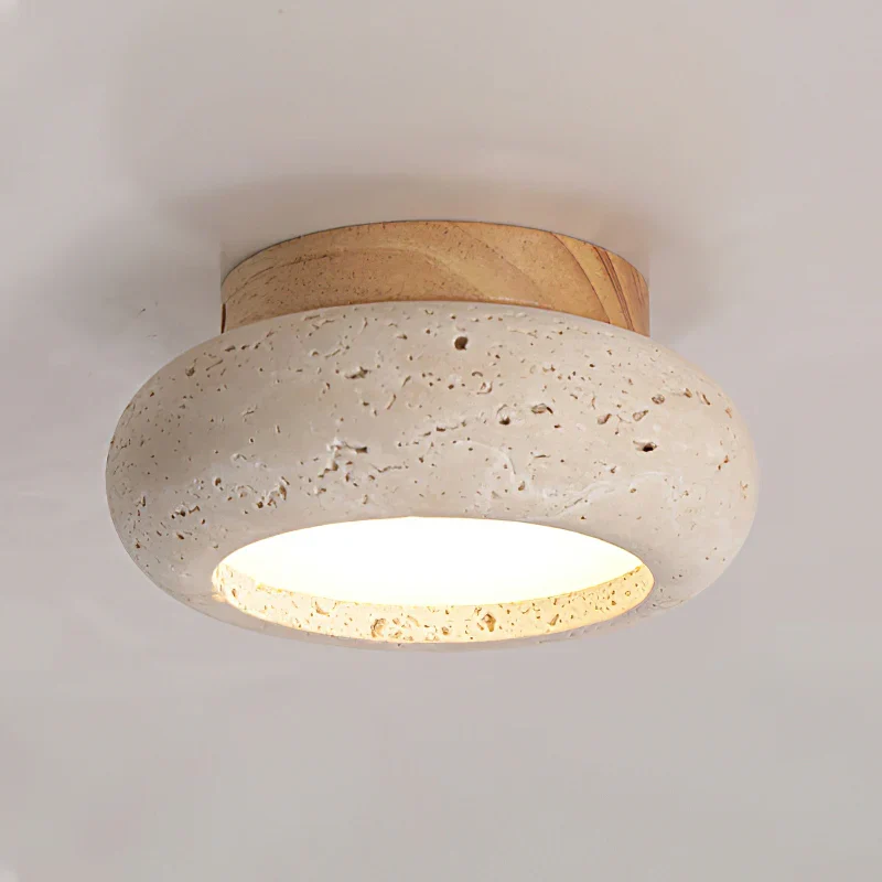 Modern Travertine Ceiling Light with Wood Base Indoor | Nelrixo