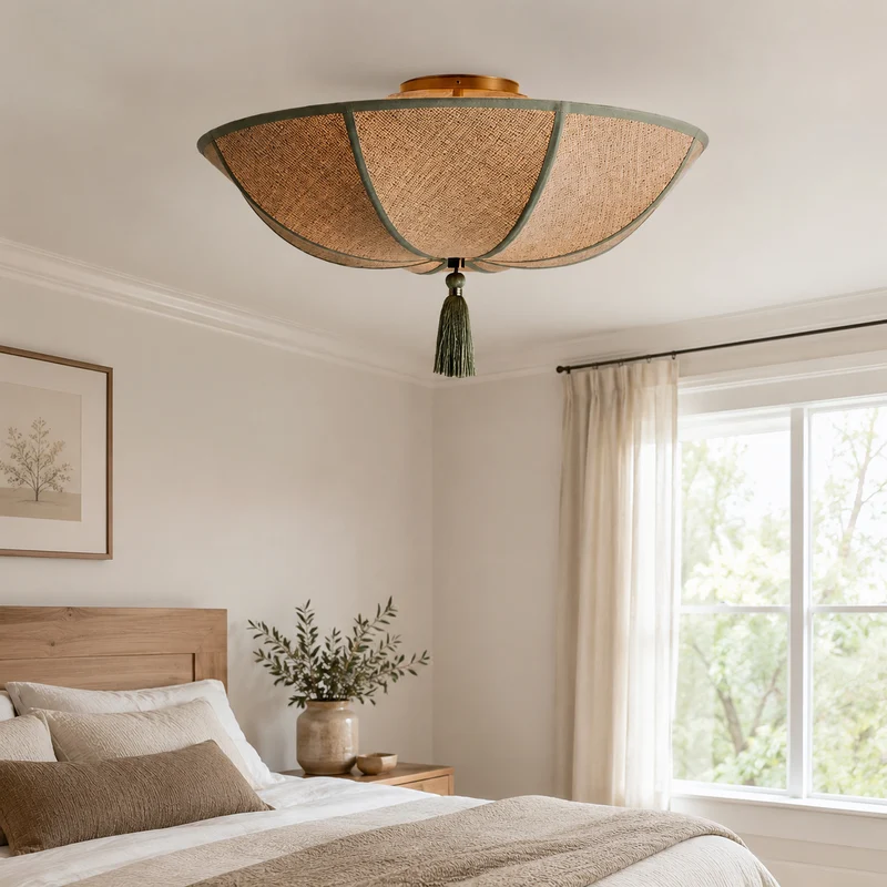 Ceiling Light Fixture Floral Fabric Shade Design | Lumiven