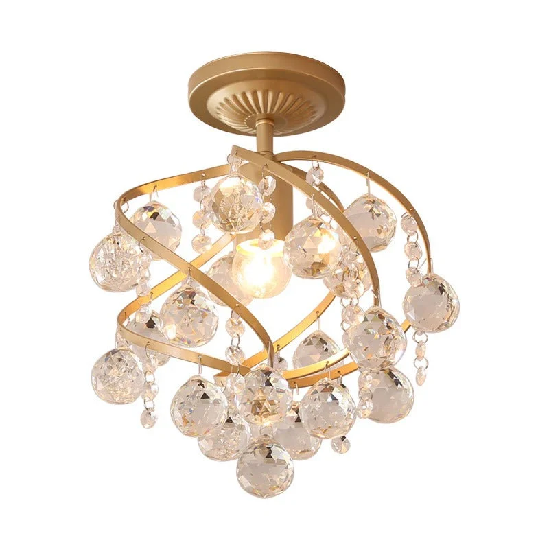 Modern Brass Crystal Globe Semi Flush Ceiling Light | Valyrix