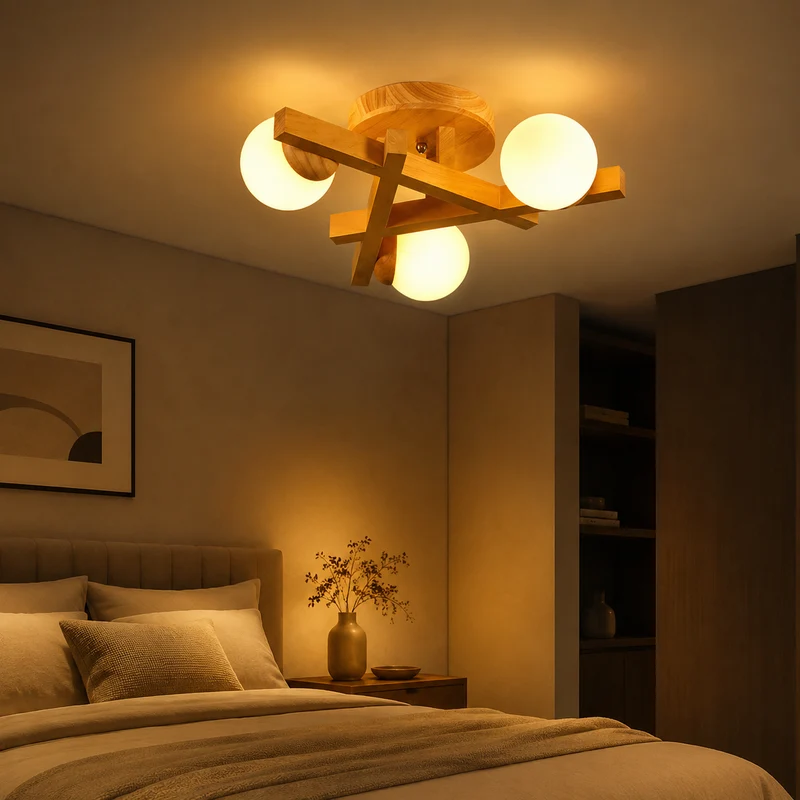 Modern Wood Cross Lines Ceiling Light Interior Fixture | Felraxo