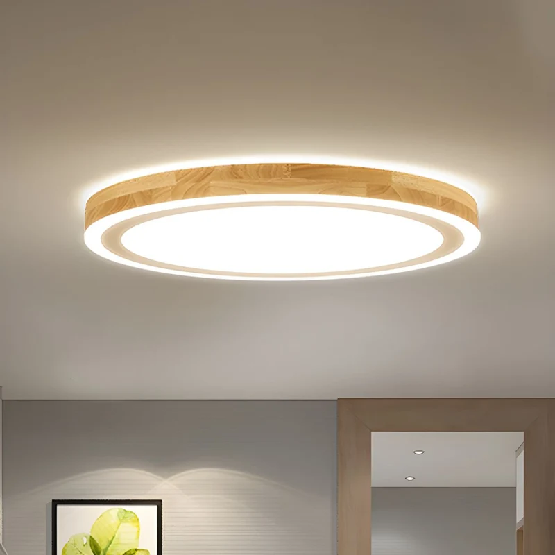 Slim Round LED Ceiling Lamp Nordic Wood Flush Mount | Morveta