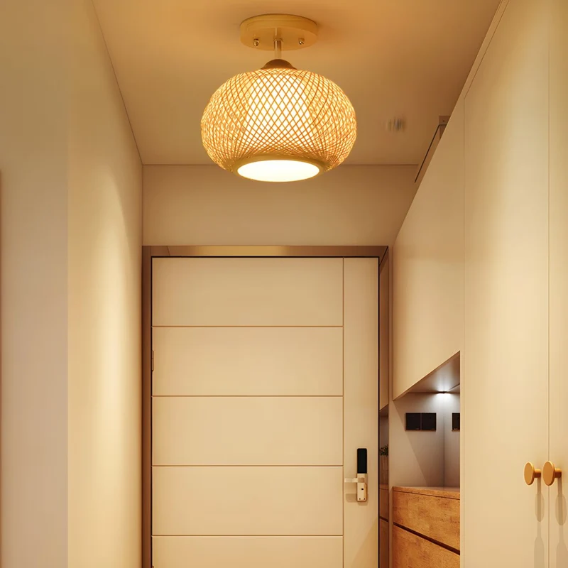 Modern Bamboo Semi Flush Ceiling Light Fixture | Ravelo