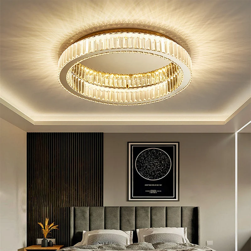 Contemporary Gold Crystal Ceiling Light Fixture | Lunvirox