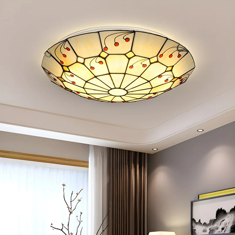 Tiffany Style Ceiling Light with Stained Glass Flush Design | Lumoria