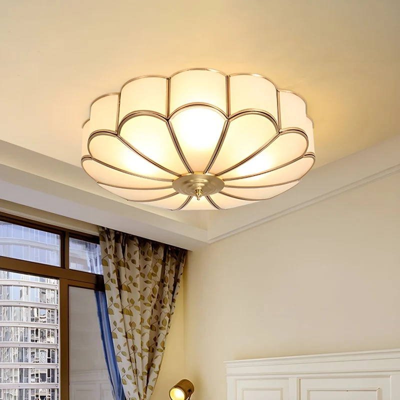 Frosted Glass Vintage Brass Ceiling Light Flush Mount | Velora