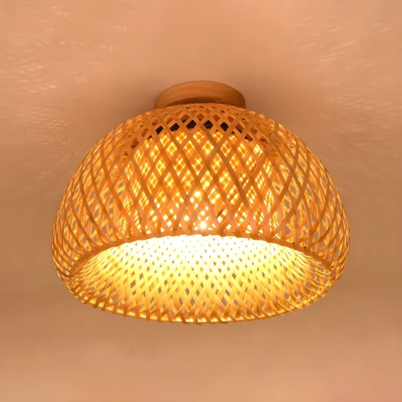 Oriental Style Semi Flush Rattan Ceiling Light Fixture | Lomirex