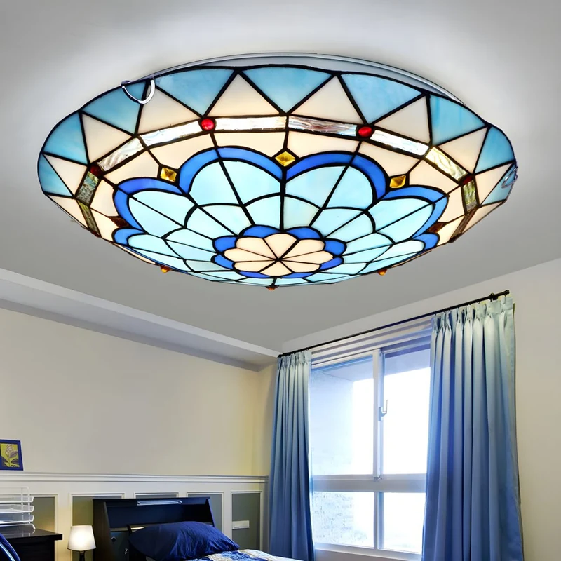 Tiffany Blue Glass Flush Mount Ceiling Lamp Fixture | Warvex