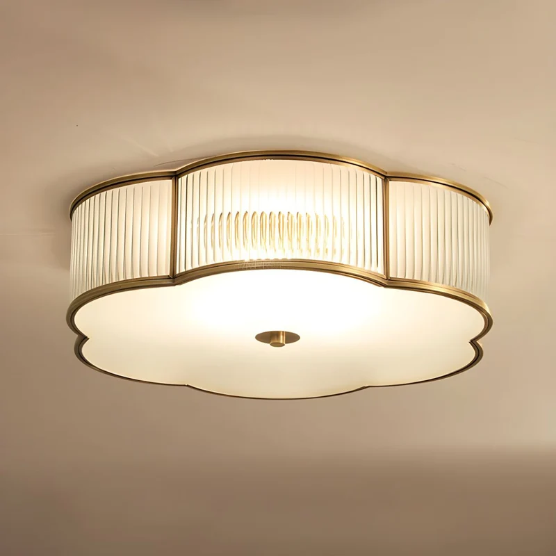 Traditional Flush Mount Ceiling Light Ribbed Glass Design | Palmira
