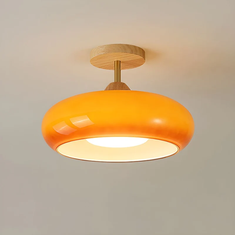 Wood Glass Drum Ceiling Fixture Vintage Design | Norvexi