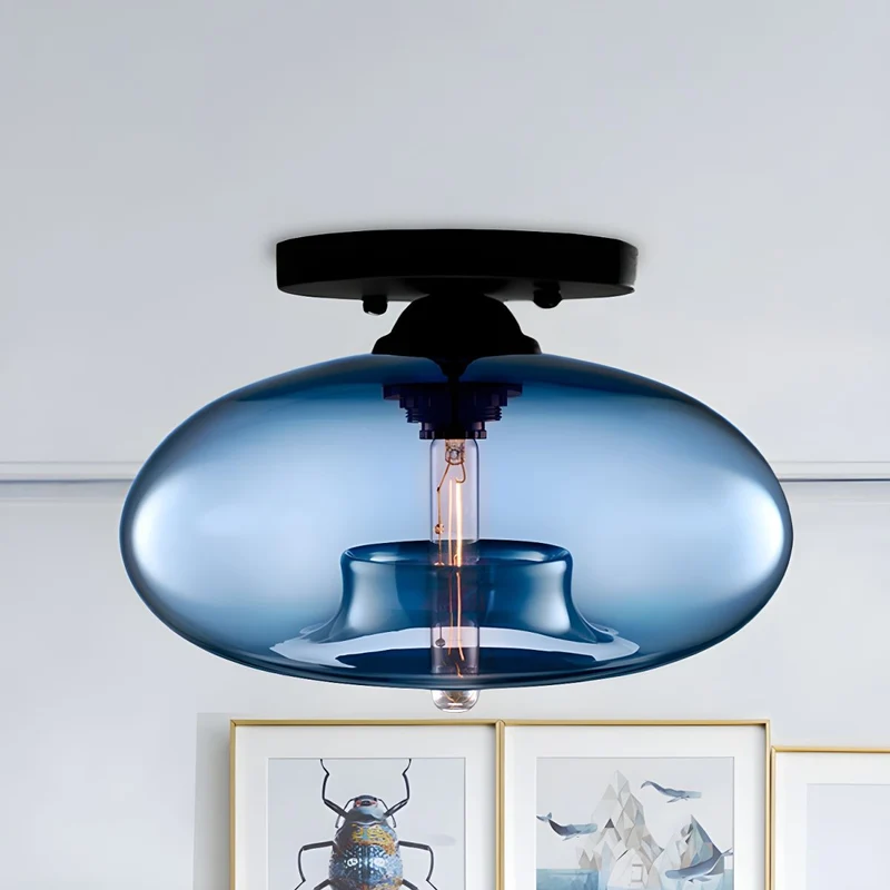 Industrial Ceiling Light with Oval Glass Shade Fixture | Lumetra