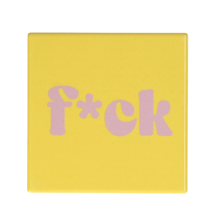 Tegeltje 'f*ck' - geel met lila - 10x10 cm