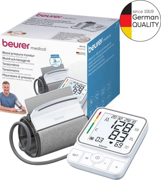 Beurer BM 51 Comfort Bloeddrukmeter bovenarm - EasyClip manchet 22-42 cm - Met 1 hand aan te brengen