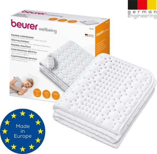 Beurer UB 33 Elektrische deken - Onderdeken - 150 x 80 cm - 3 Warmtestanden - Automatische uitschakeling - Katoen/fleece - Machinewasbaar