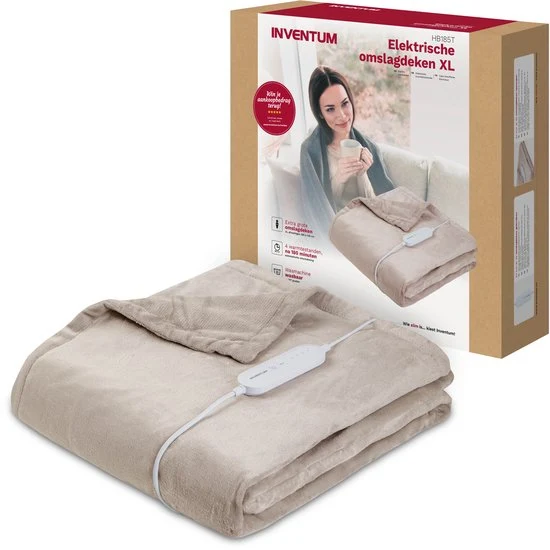 Inventum HB185T elektrische verwarmde bovendeken 180x130 cm - 4 warmtestanden -Taupe