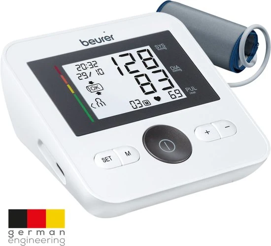 Beurer BM 27+ Bloeddrukmeter bovenarm – Netstroom & batterij – Aanbevolen door Hartstichting – Onregelmatige hartslag – Risico-indicator – Manchet-aanbreng controle – Manchet 22-42 cm