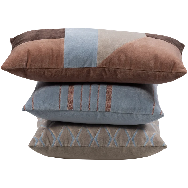 WOOOD Laon Kussens Velvet stof Naturel/Blauw