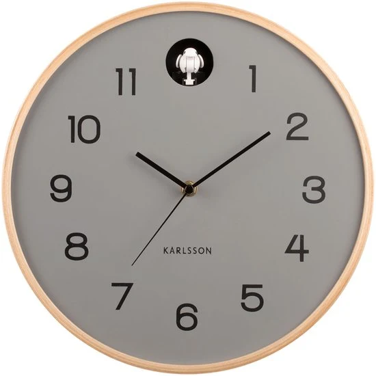 Natural Cuckoo Wall clock birch wood mouse grey