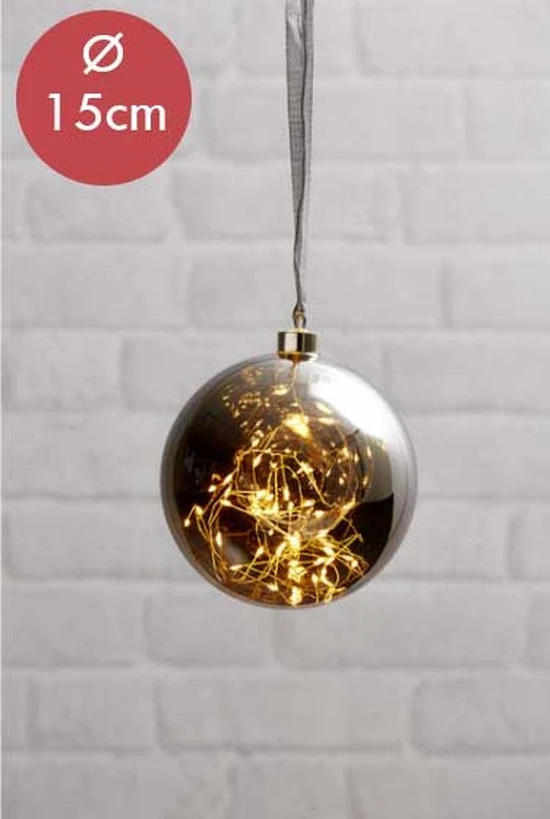 Kerstbal met 40 LED lampjes 15cm Rook Zwart