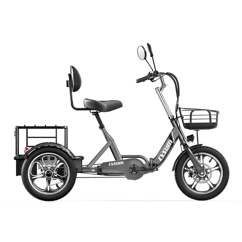 CYSUM T1 Pro Electric Tricycle Bike 48V 250W Three-Wheeled Electric Bike, 16" Cargo Tricycle E-Bike with 22Ah Battery Pedal-Assist Electric bicycle