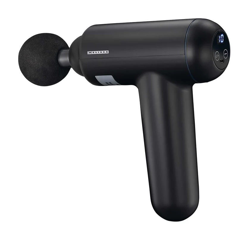 Melissa 16770048 - Oplaadbaar Massagepistool met LED - 4 Opzetstukken - Zwart