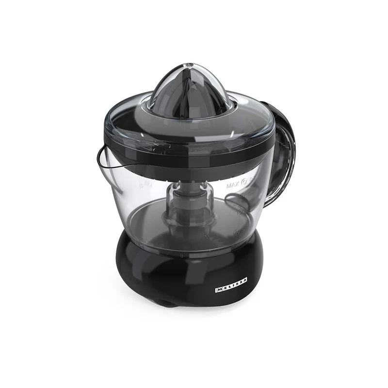 Melissa 16230042 - Elektrische citruspers met een motor van 40 W, sapreservoir van 0,7 liter en twee perskegels - Zwart