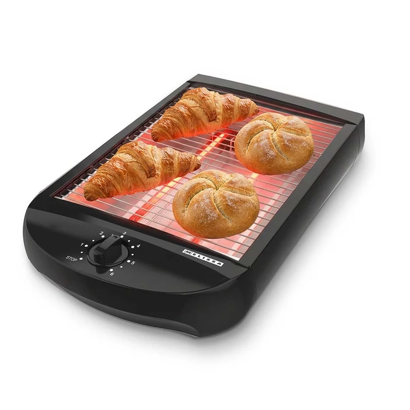 Melissa 16140145 - Platte broodrooster - Uitneembare kruimellade - 600W - Zwart