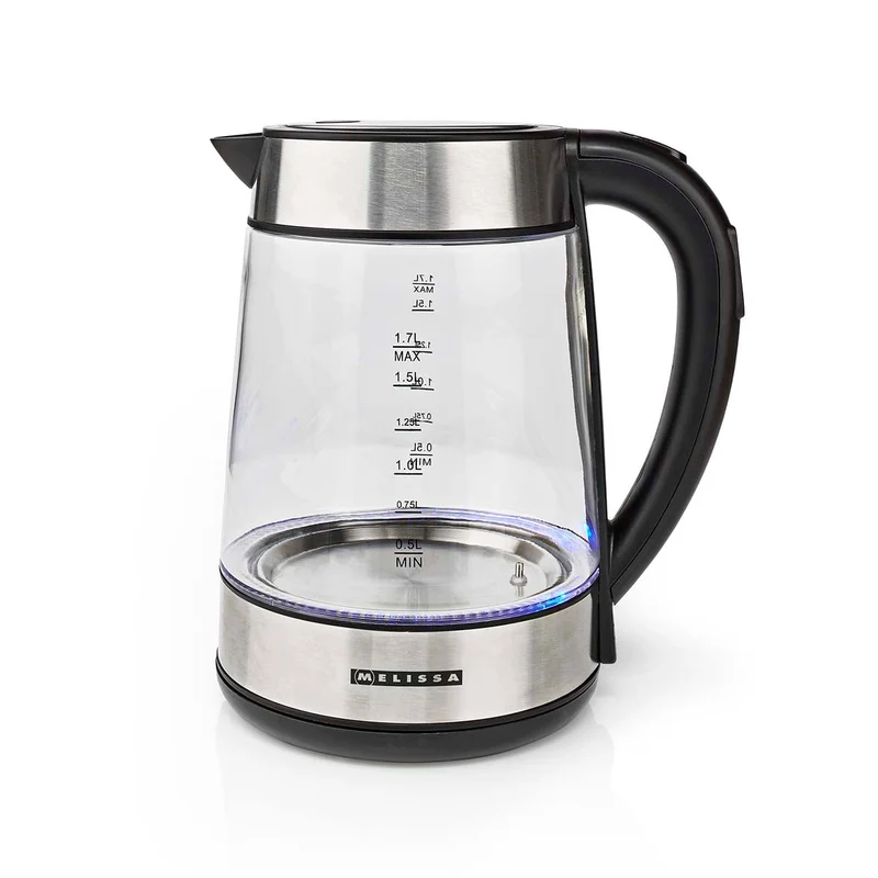 Melissa 16130311 - Digitale Elektrische Waterkoker - 1,7L - 2200W - Glas - 50/70/80/90/100°C Voorinstellingen - 360° Basis - Verborgen Verwarmingselement - Strix® Controller - Warmhoudfunctie - Droogkookbeveiliging