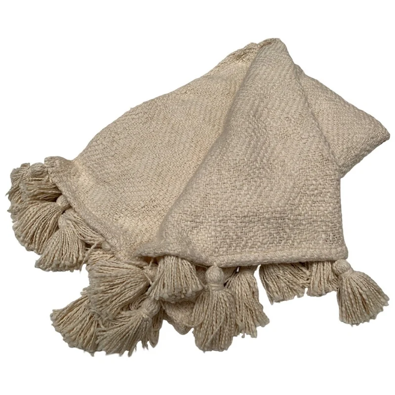 Deken/plaid katoen beige