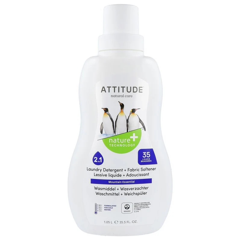 Attitude Nature+ 2 in 1 Wasmiddel en Wasverzachter Mountain Essential 1040 ml