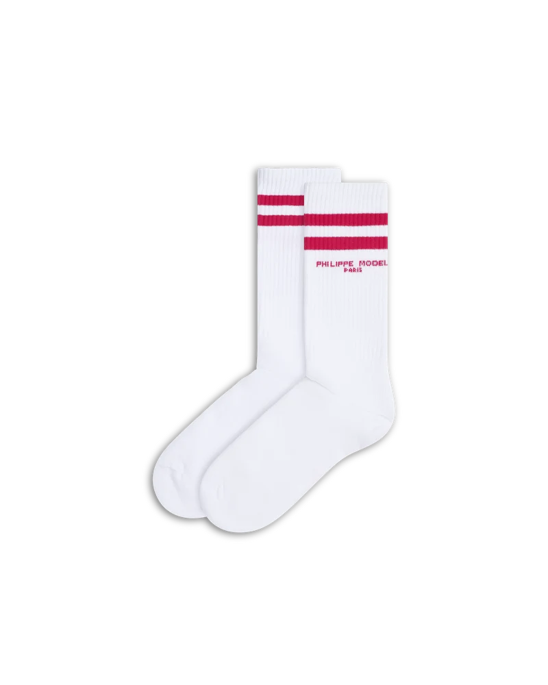 Socks in Cotton, White Fuchsia