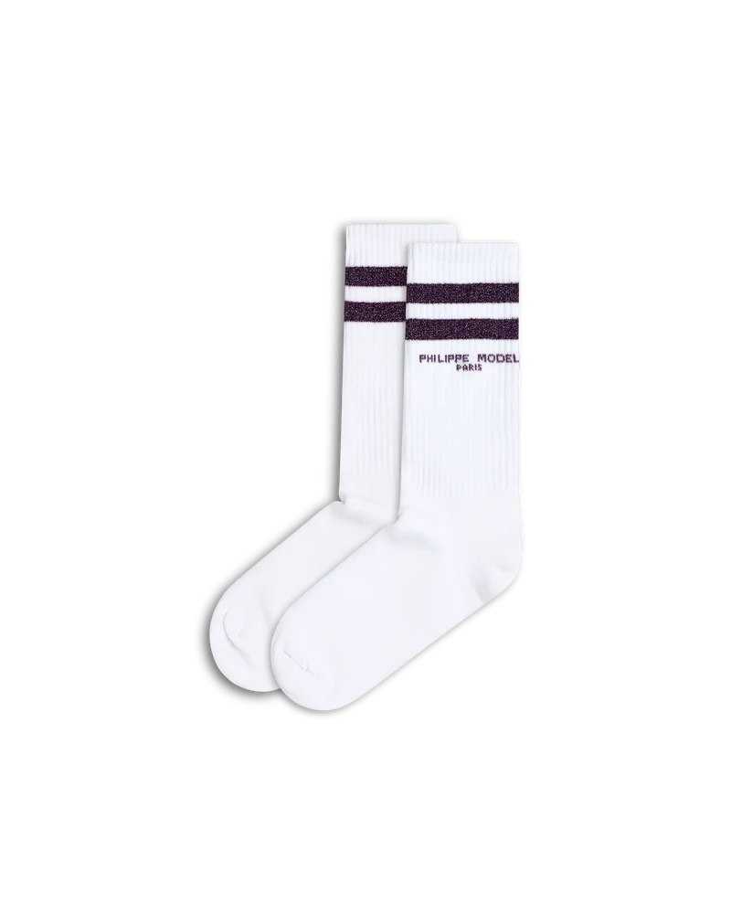 Socks in Cotton, White Purple