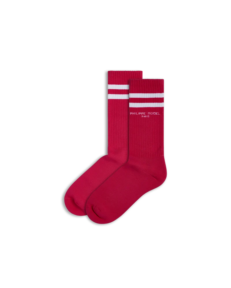 Socks in Cotton, White Fuchsia