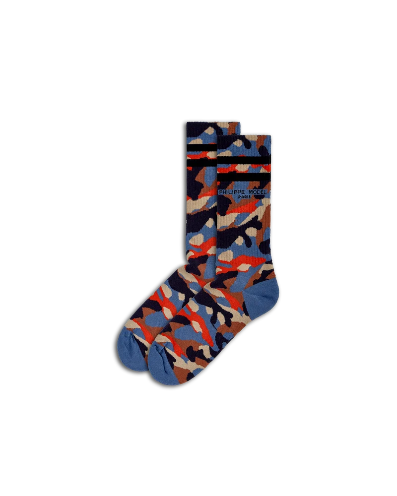 Socks in Cotton, Orange Blue Avio