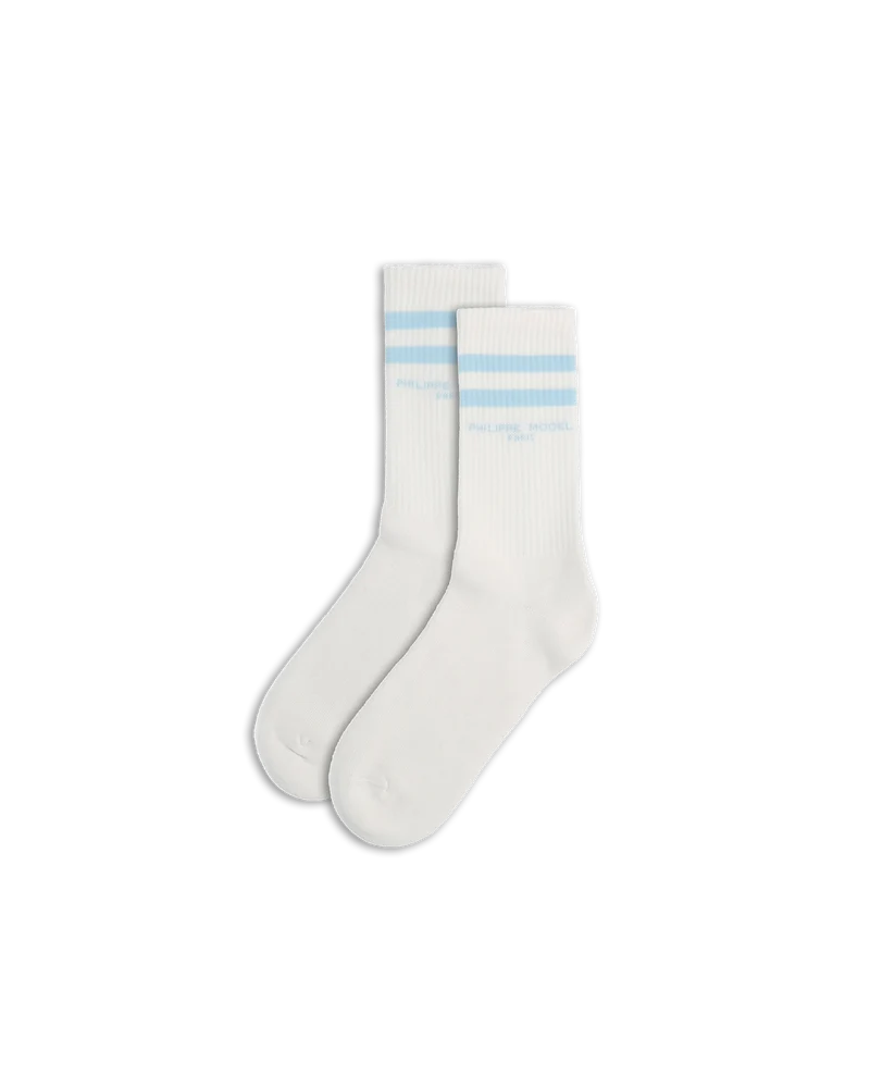 Socks in Cotton, White Light Blue