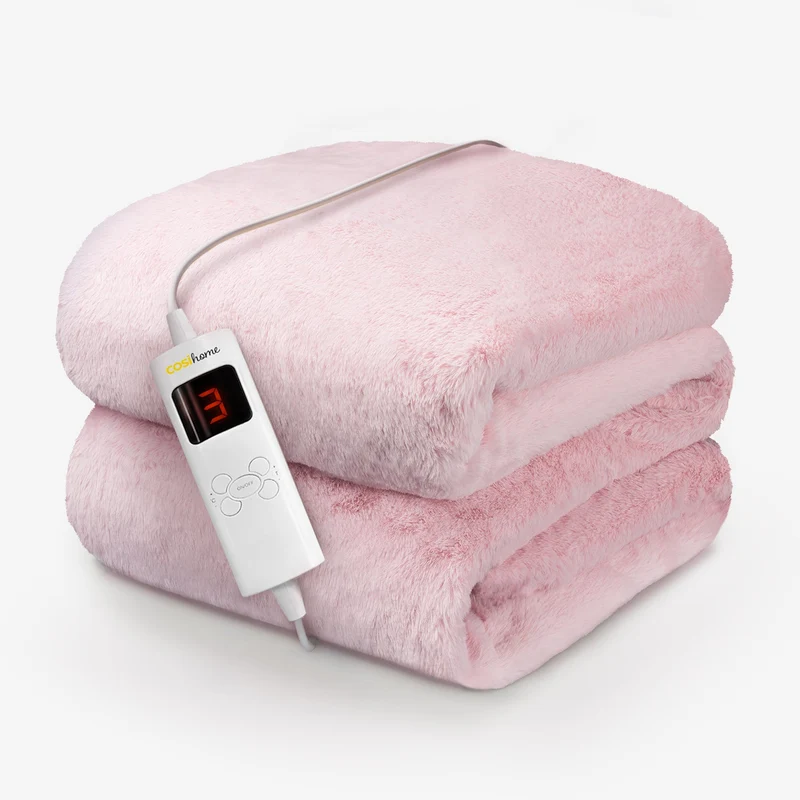 Luxury Faux Fur Electric Heated Throw - pink
