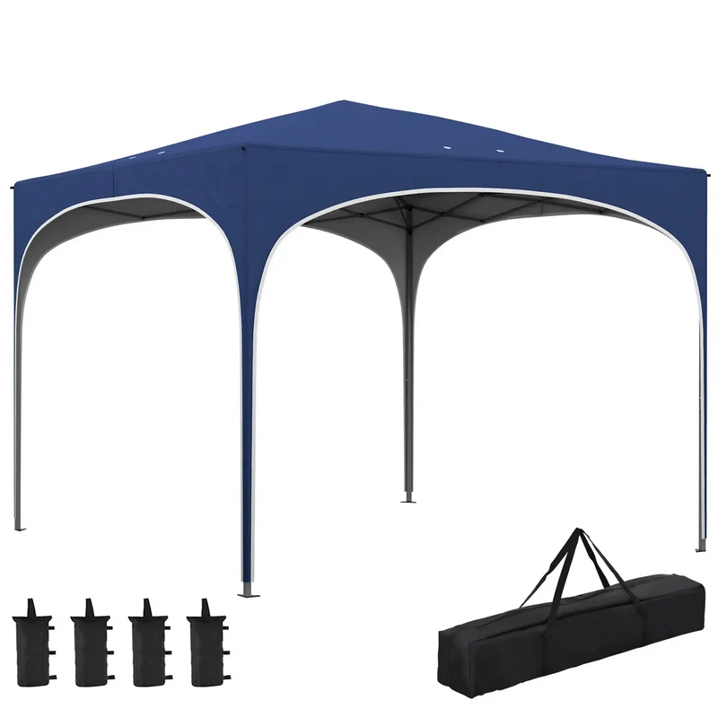 Blauwe Easy Up partytent 3x3 m – waterdicht met zandzakken en draagtas