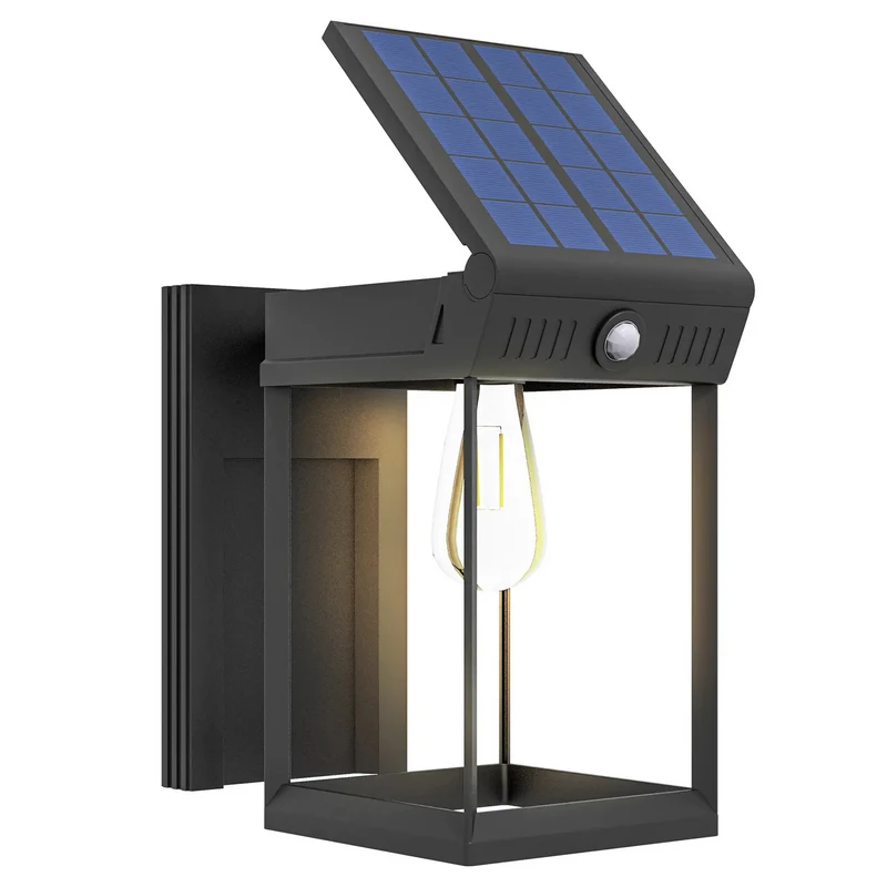 Zwarte solar wandlamp voor buiten Ø53x33 cm – met sensor en IP44-bescherming