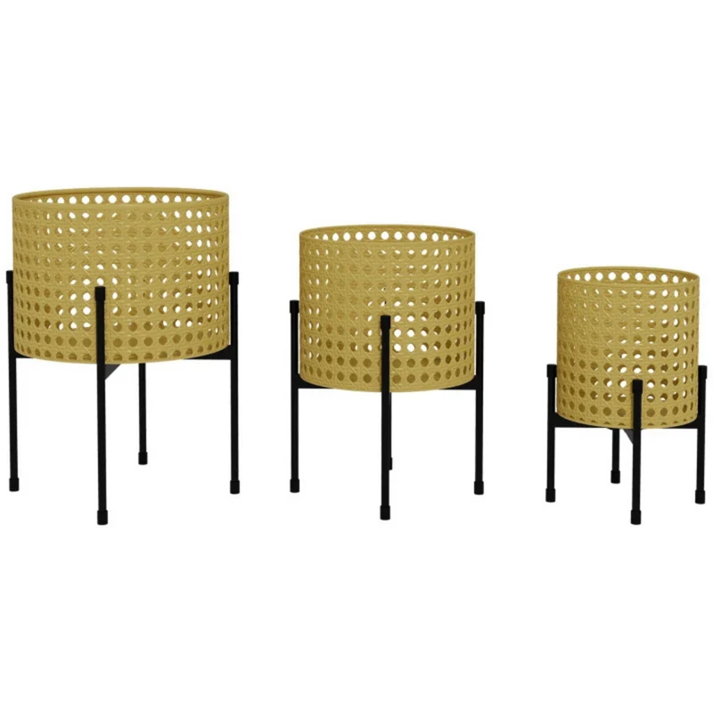 Set van 3 metalen plantenbakken – zwart-goud met modern design