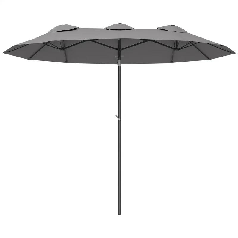 Kantelbare dubbele parasol grijs 295x152 cm – met handslinger en brede schaduw