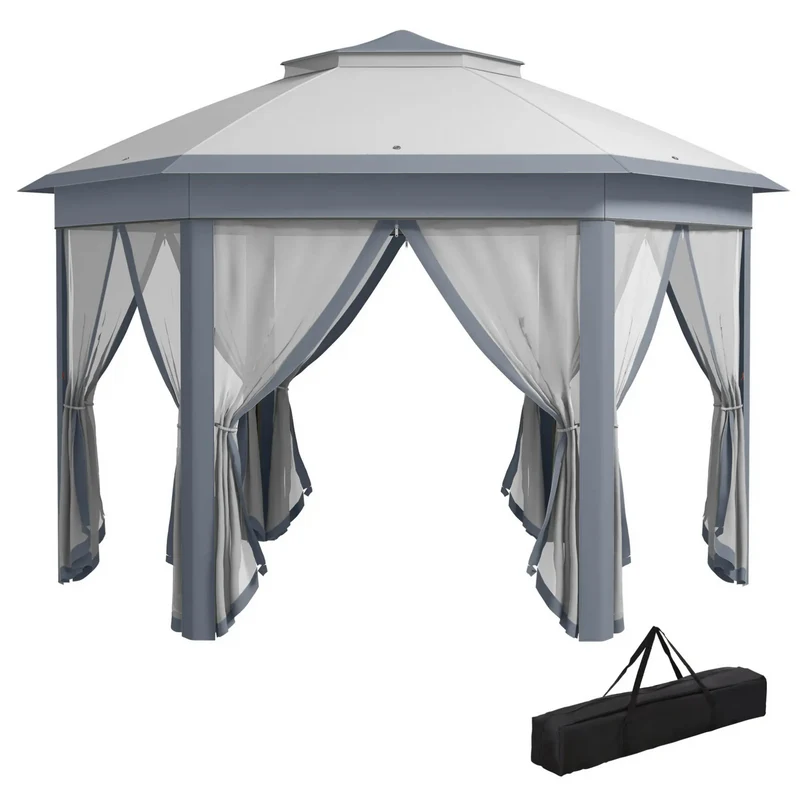 Grijze easy up partytent 4x4 m – met ademende mesh zijwanden tegen insecten